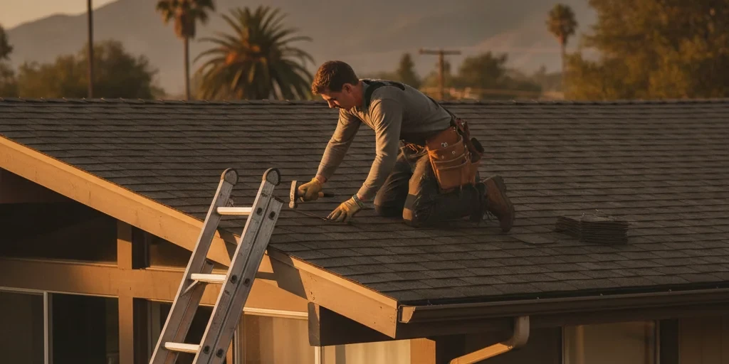 Roofing crew servicing a home in Mountain View, CA