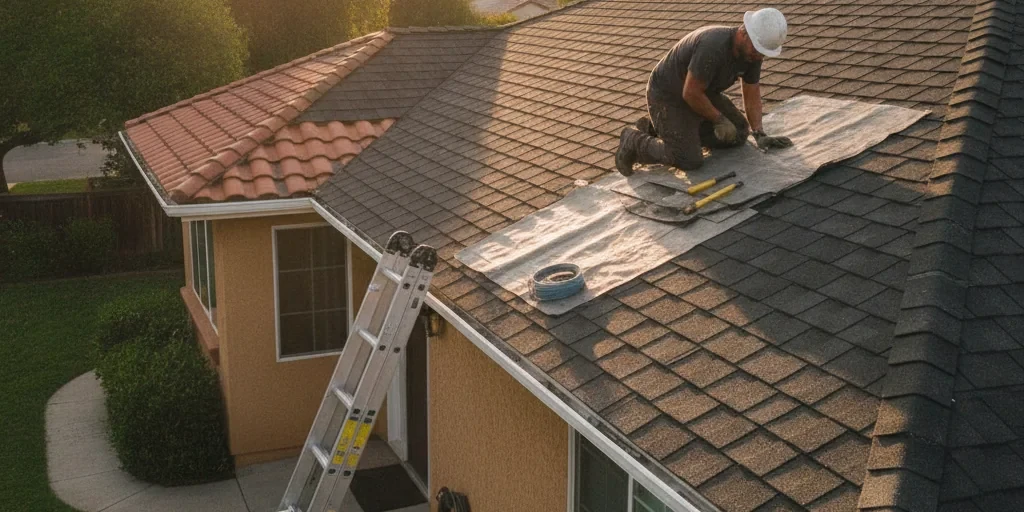 Roofing crew servicing a home in San Jose, CA