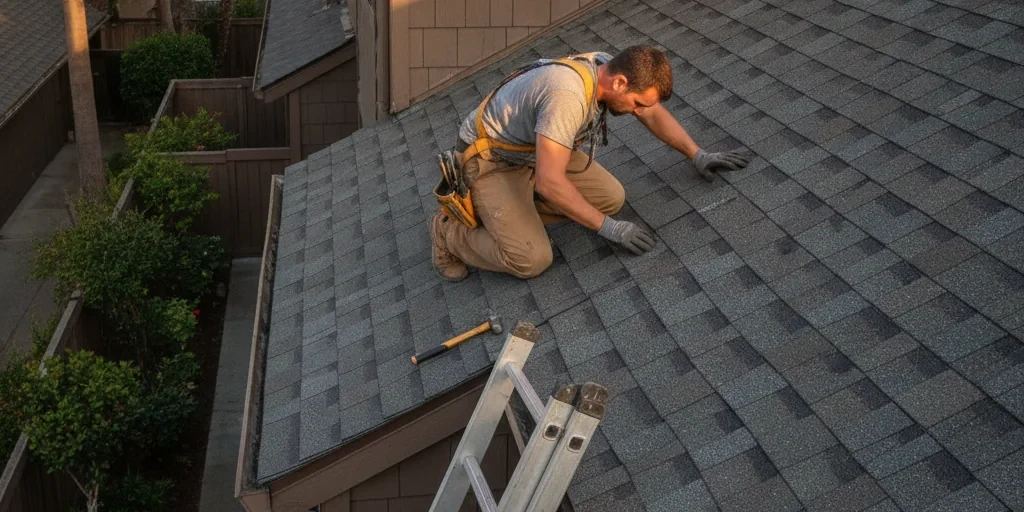 Roofing crew servicing a home in Sunnyvale, CA